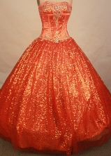 Perfect ball gown sweetheart-neck floor-length beading orange red quinceaenra dresses FA-X-073