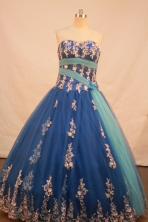 Popular Ball Gown Strapless Floor-length Blue Organza Appliques Quinceanera dress Style FA-L-204