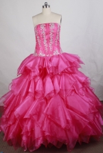 Popular Ball Gown Strapless Floor-length Hot Pink Quinceanera Dress Y042662