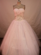 Popular Ball Gown Strapless Floor-length Light Pink Organza Beading Quinceanera dress Style FA-L-165