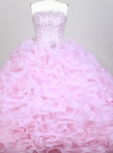 Popular Ball Gown Strapless Floor-length Pink Quinceanera Dress X0426076