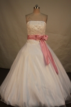 Popular Ball Gown Strapless Floor-length  White Satin Beading Quinceanera dress Style FA-L-182