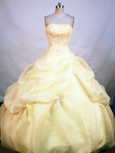 Popular Ball Gown Strapless Floor-length Yellow Organza Beading Quinceanera Dress Style FA-L-195