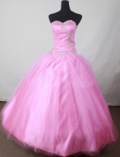 Popular Ball Gown Sweetheart Floor-length Pink Taffeta Beading Quinceanera dress Style FA-L-127