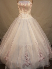 Popular ball gown strapless floor-length appliques white organza quinceanera dresses FA-X-085