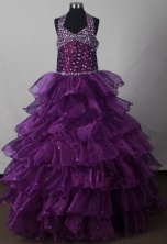 Pretty Ball Gown Halter Floor-length Eggplant Quinceanera Dress LJ2648