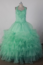 Pretty Ball Gown Halter Floor-length Green Quincenera Dresses TD260015