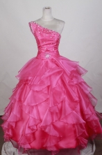 Pretty Ball Gown One Shoulder Floor-length Hot Pink Quinceanera Dress LZ426075