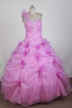Pretty Ball Gown One Shoulder Floor-length Hot Pink Quinceanera Dress X0426036