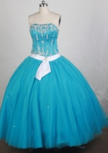 Pretty Ball Gown Strapless Floor-length Teal Quinceanera Dress Y042653