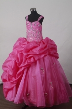 Pretty Ball Gown Straps Floor-length Hot Pink Quincenera Dresses TD260034
