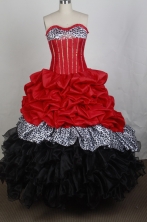 Pretty Ball Gown Sweetheart Floor-length Red And Black Quincenera Dresses TD260047