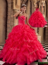 Pretty Coral Red Sweetheart Quinceanera Gowns with Beading  QDZY034-2DFOR