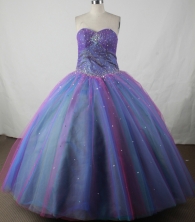 Romantic Ball Gown Beading Floor-length Blue Organza Quinceanera dress Style FA-L-139