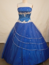Romantic Ball Gown Strapless Floor-length Royal Blue Embroidery Quinceanera Dress Style FA-L-134