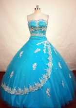 Romantic Ball Gown Strapless Floor-length Teal Taffeta Appliques Quinceanera Dress Style FA-L-100
