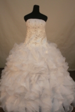Romantic Ball Gown Strapless Floor-length White Organza Beading Quinceanera dress Style FA-L-179
