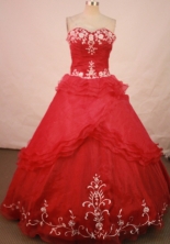 Romantic Ball Gown Sweetheart Floor-length Red Embroidery Quinceanera dress Style FA-L-153