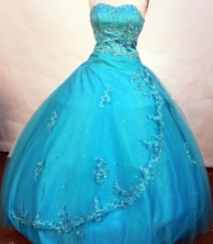 Romantic ball gown sweetheart-neck floor-length net appliques teal quinceanera dresses FA-X-108