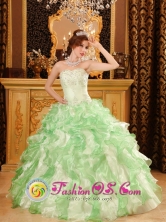 Sweetheart Neckline Beaded and Ruffles Decorate Apple Green Quinceanera Dress for 2013 Santo Domingo Este Dominican Style QDZY019FOR 