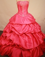 Wonderdul ball gown strapless chapel taffeta coral red embroidery with beading quinceanera dresses FA-X-68 