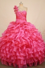 Wonderful Ball Gown One Shoulder Floor-length Hot Pink Quinceanera dress Style FA-L-337