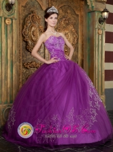 2013 Bagua Grande Peru Tempe Quinceanera Dress Beautiful Purple Appliques Sweetheart Tulle Ball Gown Style QDZY296FOR