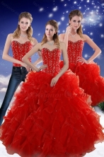 2015 Perfect Red Sweetheart Quince Dresses with Beading and Ruffles XFNAO5793TZA1FOR