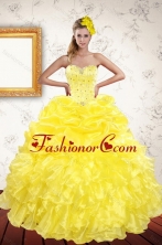 Classical 2015 Gorgeous Yellow Quince Dresses with Beading and Ruffles XFNAOA03TZFXFOR