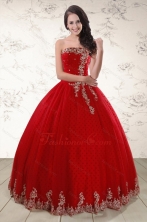 Elegant Red Strapless 2015 Quinceanera Dresses with Appliques XFNAO527FOR