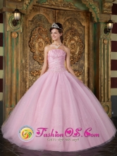 Huanta Peru Custom Made Strapless Pink Ball Gown With Appliques for 2013 wholesale Quinceanera Style QDZY096FOR