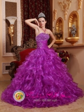 Huaraz Peru Customsize Purple For Stylish wholesale Quinceanera Dress With Organza Beading Decorate Bust and Ruched Bodice Style QDZY624FOR