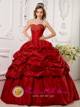 Juanjui Peru Red wholesale Quinceanera Dress With Sweetheart Taffeta Appliques beading Decorate Pick ups For Military Ball Style QDLJ0081FOR 