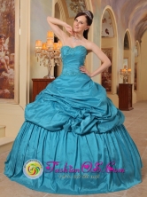 Majes Peru Sweet 16 Teal wholesale Quinceanera Dress With Pick-ups Sweetheart Neckline Taffeta in Formal Evening Style QDML079FOR