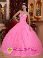San Vicente de Canete Peru Graduation Rose Pink For Wonderful wholesale Quinceanera Dress With Strapless Tulle Beadings And Exquisite Hand Flowers Style QDZY601FOR