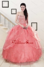 Watermelon Sweetheart Beading Appliques Ball Gown Sweet 16 Dresses XFNAOA27FOR
