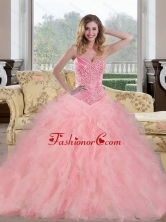 2015 Unique Pink Sweet 15 Dresses with Beading and Ruffles QDDTC31002FOR