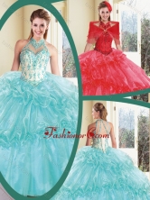 Elegant Halter Top Quinceanera Dresses with Appliques and Ruffles SJQDDT234002FOR