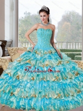 Unique Beading and Ruffled Layers Sweetheart Quinceanera Dresses for 2015 QDDTD18002FOR 