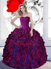 Unique Beading and Ruffles Sweetheart 2015 Quinceanera Dresses in Multi Color QDDTD17002-1FOR