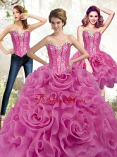 Unique Fuchsia 2015 Quinceanera Gown with Beading and Rolling Flowers SJQDDT19001FOR