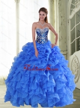 2015 Perfect Beading and Ruffles Strapless Sweet 15 Dresses in Blue QDDTA53002FOR