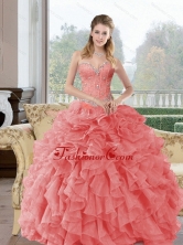 2015 Popular Beading and Ruffles Quinceanera Dresses in Watermelon QDDTA52002FOR
