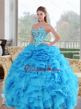 2015 Pretty Sweetheart Baby Blue Sweet 15 Dresses with Beading and Ruffles QDDTA51002FOR
