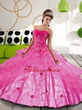 2015 Sturning Hot Pink Ball Gown Sweet 15 Dresses with Appliques QDDTB29002FOR