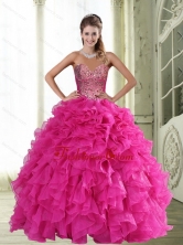 Beautiful Sweetheart Hot Pink 2015 Quinceanera Dresses with Beading and Ruffles QDDTA60002FOR