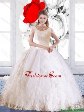 Elegant 2015 Summer Laceed and Beaded Quinceanera Dress with High Neck SJQDDT45002FOR