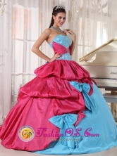 Guadalupe Peru Aqua Blue and Hot Pink wholesale Quinceanera Dress in pick ups and bowknot for 2013 Graduation Style PDZY385FOR