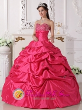 Hot Pink Sweetheart Quinceanera Dress With Taffeta Beading and Pick-ups Custom Made  