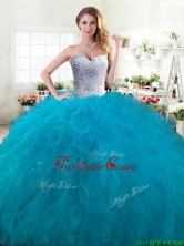 Inexpensive Beaded and Ruffled Big Puffy Quinceanera Dress in Teal YYPJ062-1FOR